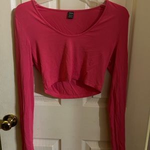 hot pink shein long sleeve cropped shirt